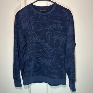Banana Republic Palm‎ Leaf All Over Print Sweater Crew Neck Cotton Blend Blue M